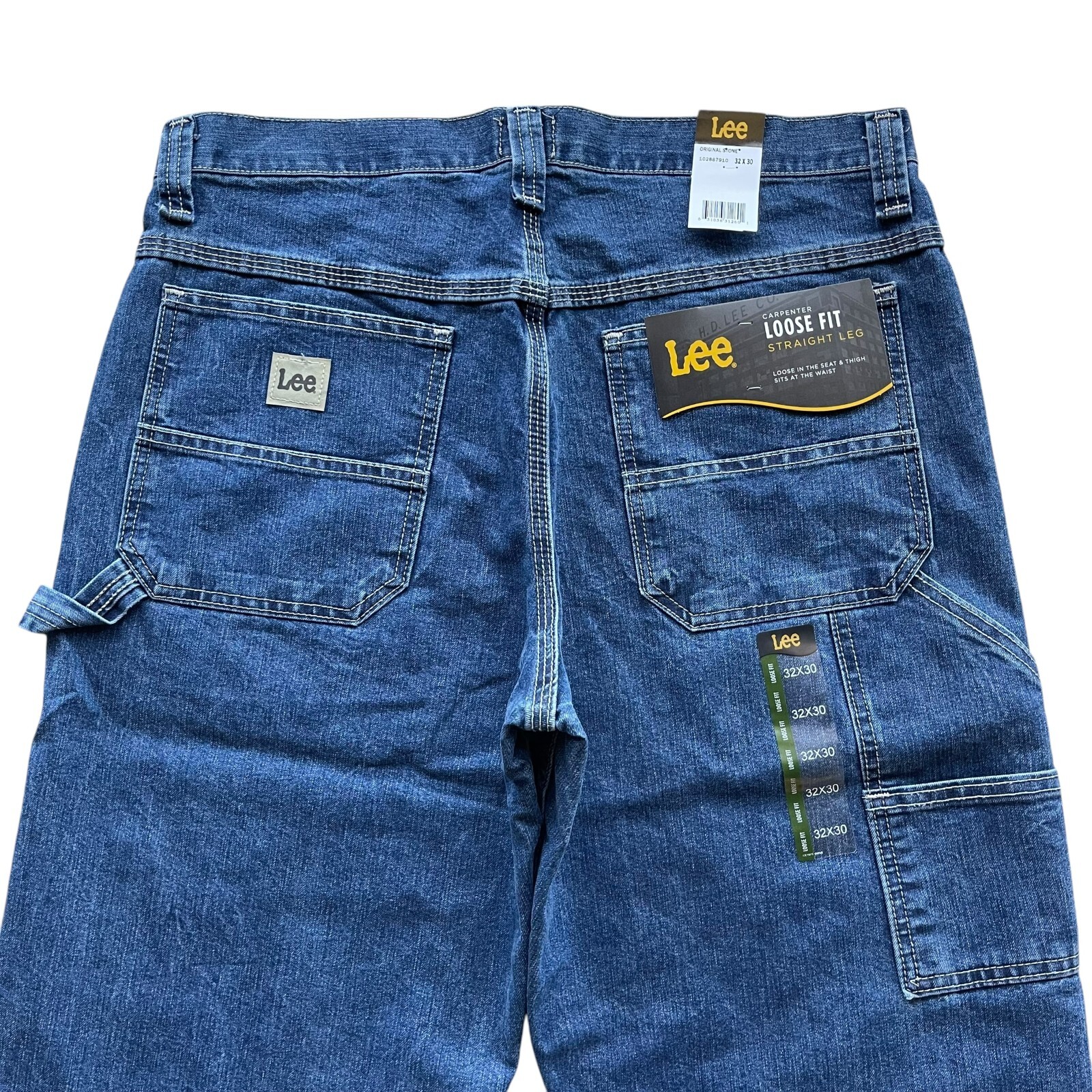 Lee Men’s Stone Wash Straight Leg Loose Fit Cargo Carpenter Denim Jeans 3 Colors