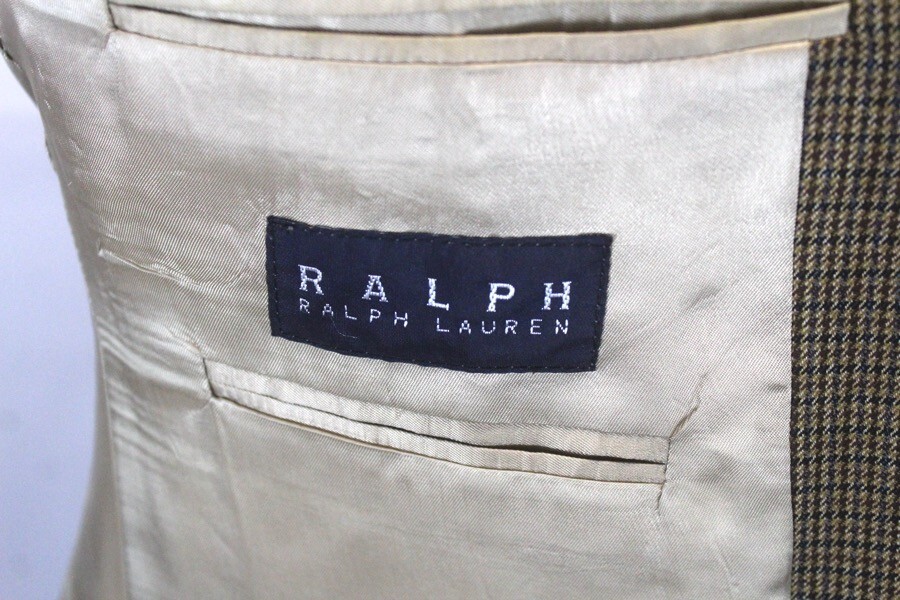 vtg mens brown Ralph Lauren houndstooth blazer jacket sport suit coat wool 42 L