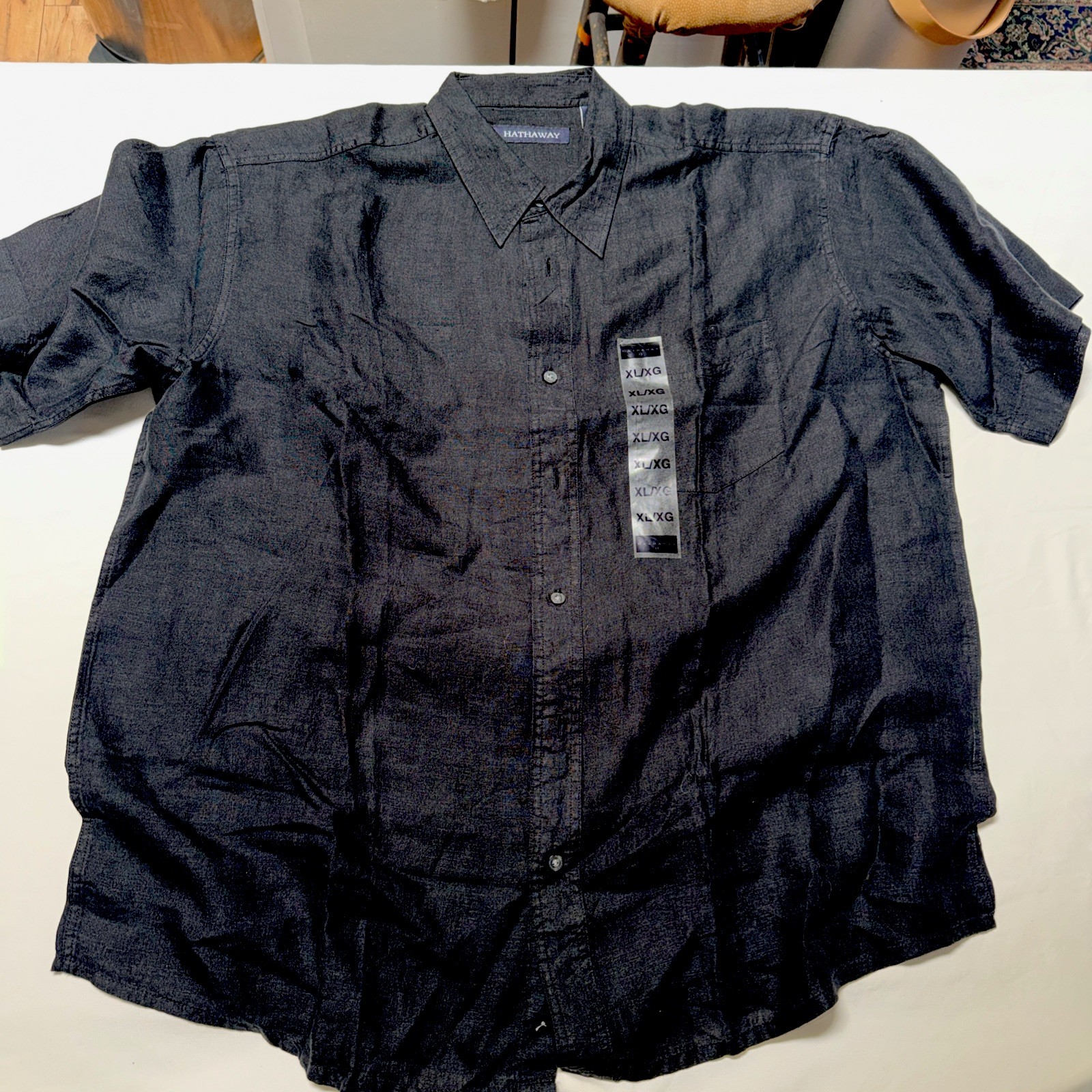 Hathaway Men’s Black Linen Short Sleeve Size XL Brand New
