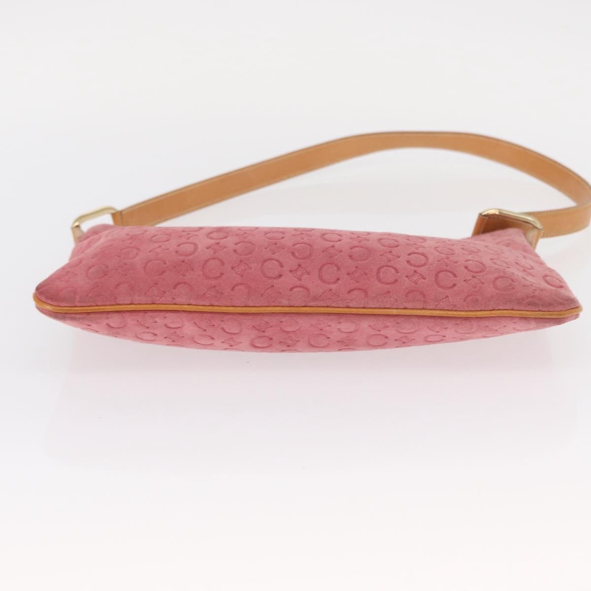 CELINE C Macadam Canvas Shoulder Bag Suede Pink Gold Auth 155501