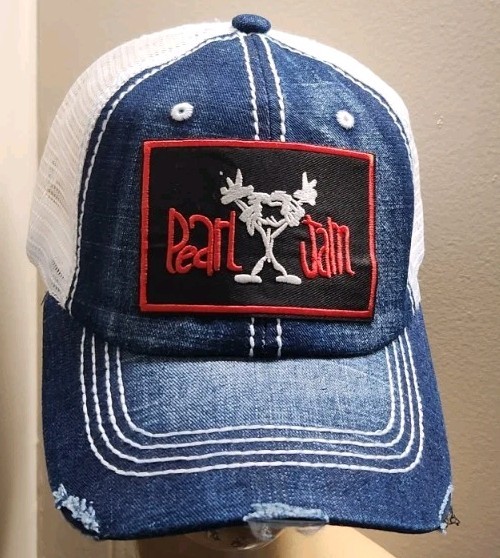 Pearl Jam Hat Distressed Blue Jean & White Mesh PEARL JAM HAT