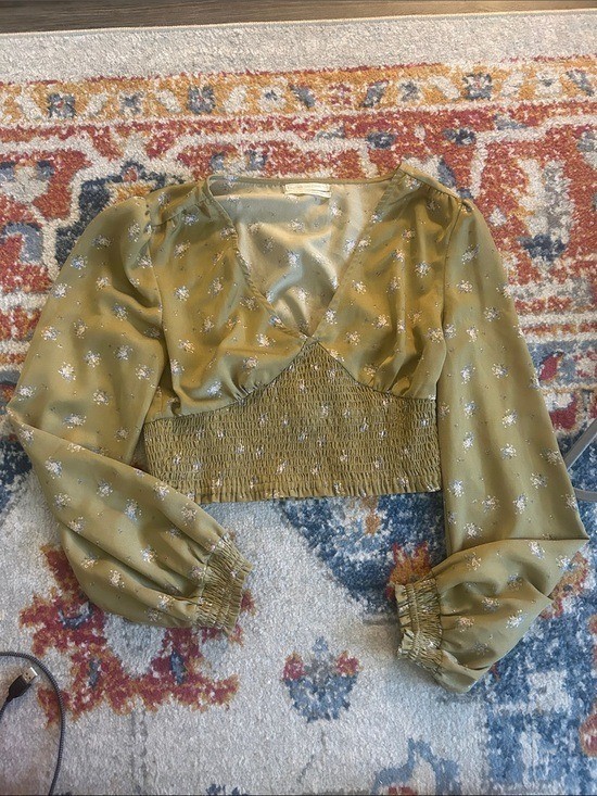 Urban Outfitters Olive Green Floral Smocked Crop Top