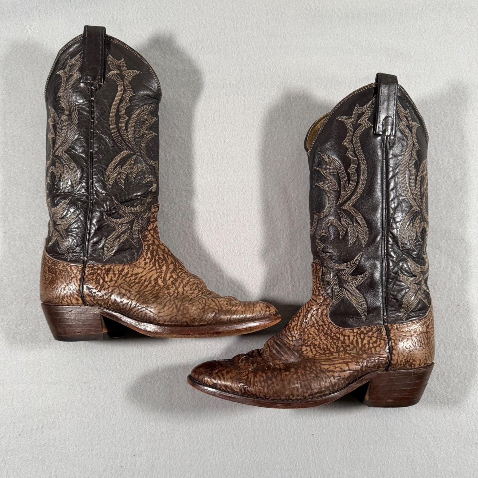 Dan Post Vintage Bullhide Leather Western Cowboy Boots Brown Black Mens 7.5D