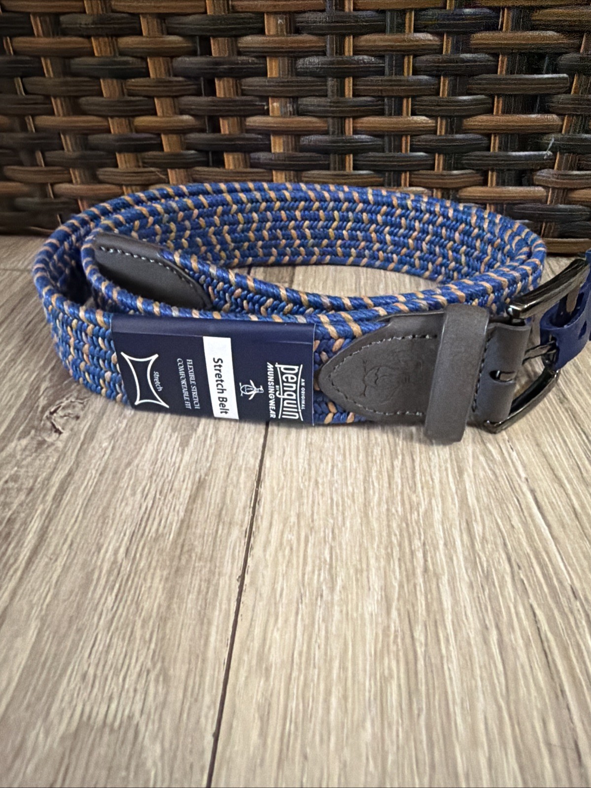 Original Penguin Elastic Fabric Woven Stretch belt Size M34-36 Blue/yellow