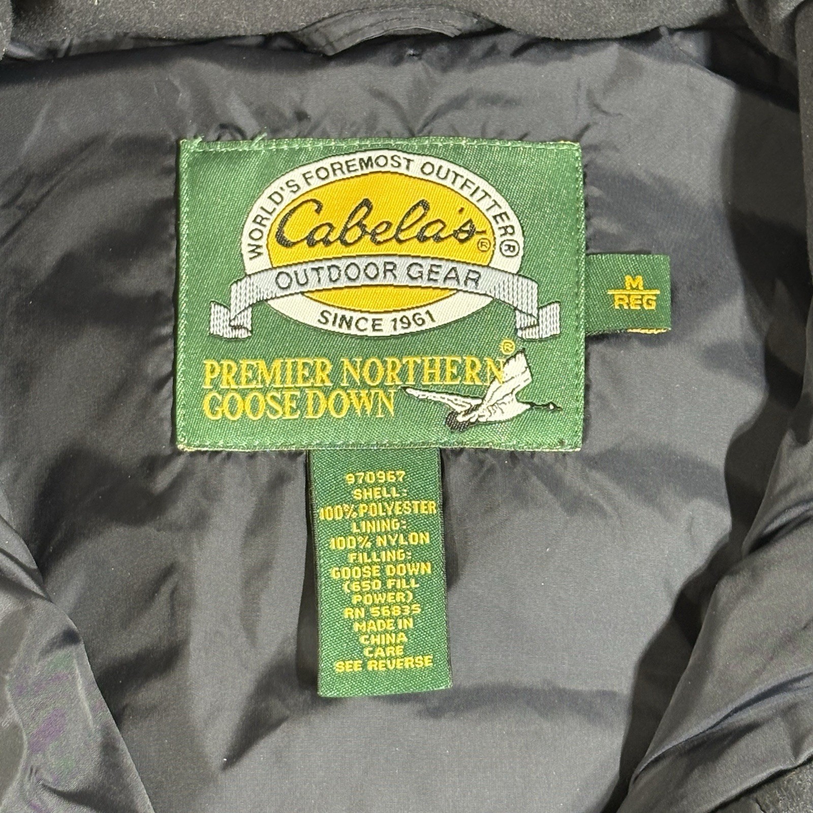 Cabelas Premier Northern Goose Down Puffer Vest Jacket 650 Black Mens MReg Zip