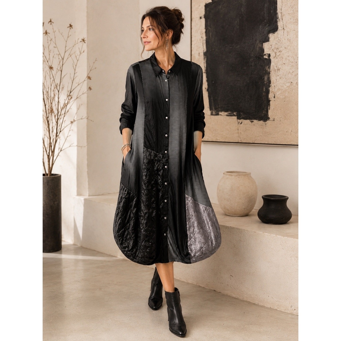 Alembika Urban Reflektor Storm Cocoon Shirt Dress Ombre Quilted Size 1 Oversized