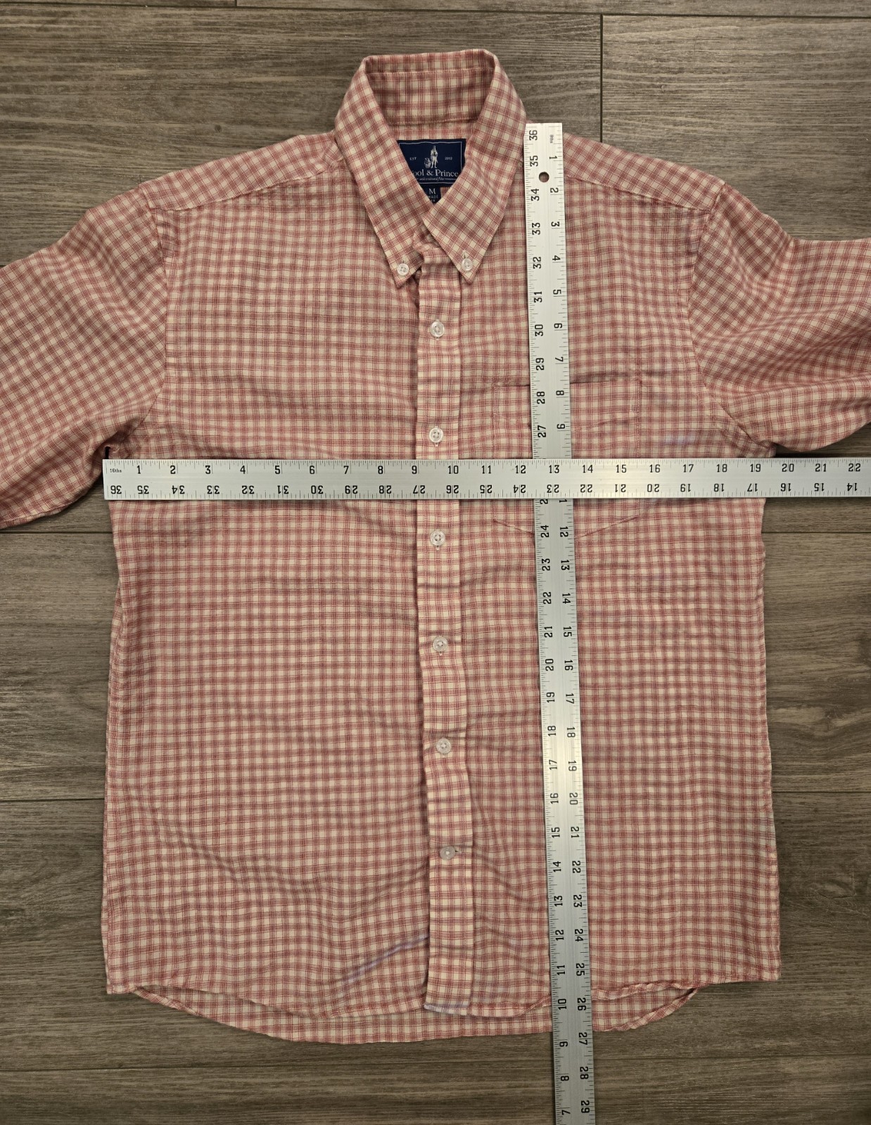 Wool And Prince Shirt Men’s Medium Plaid Worsted Wool Button Up Plaid Salmon EUC