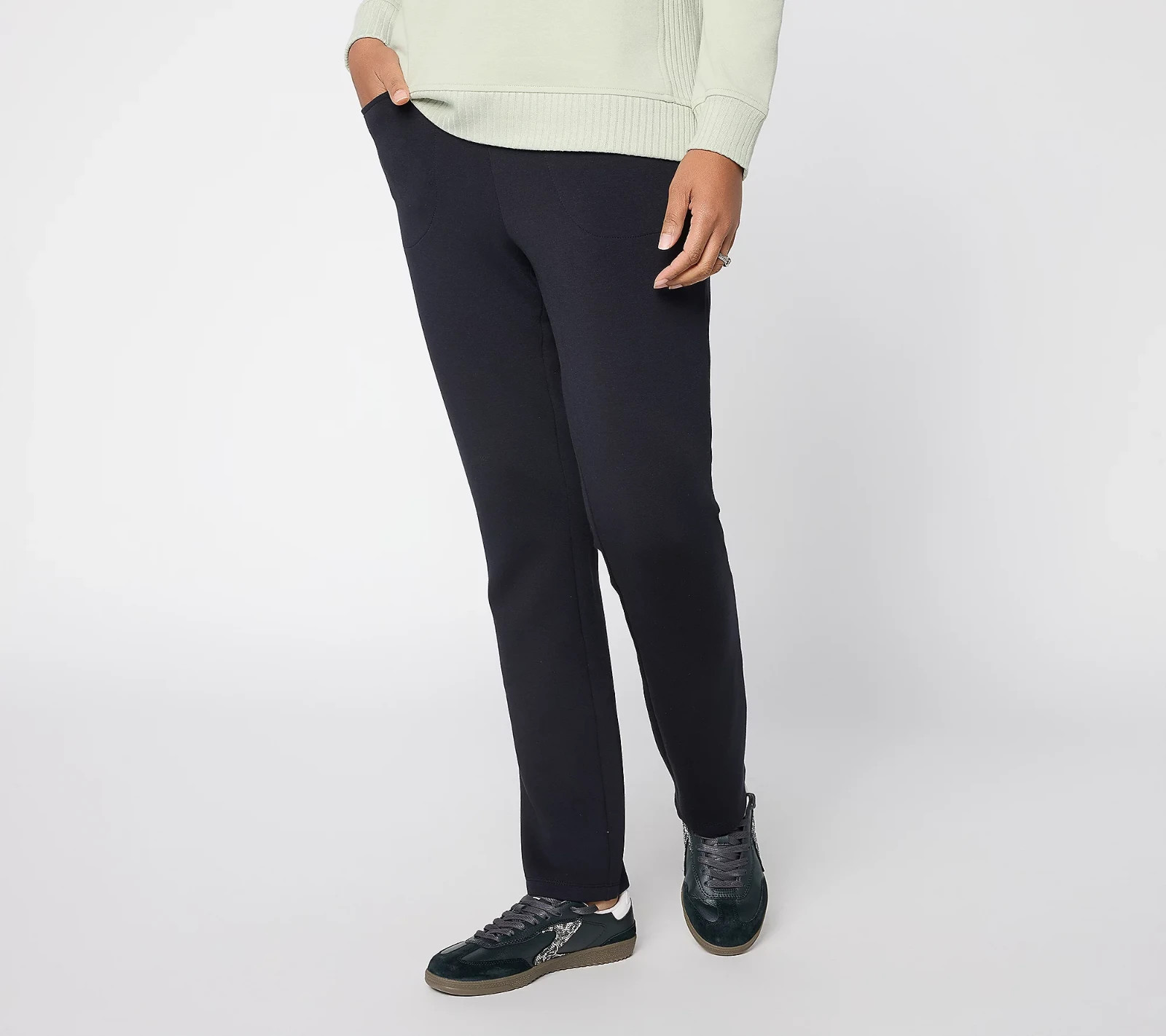 Belle by Kim Gravel Regular ScubaLuxe Slim Straight Pant, Blk Sz S a714148