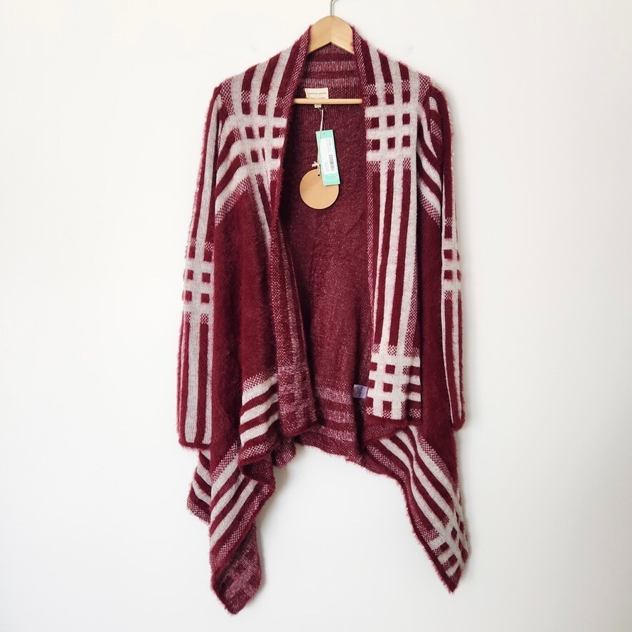 New Emory Park Oversized Plaid Cardigan Small Burgundy Red Academia Open Front
