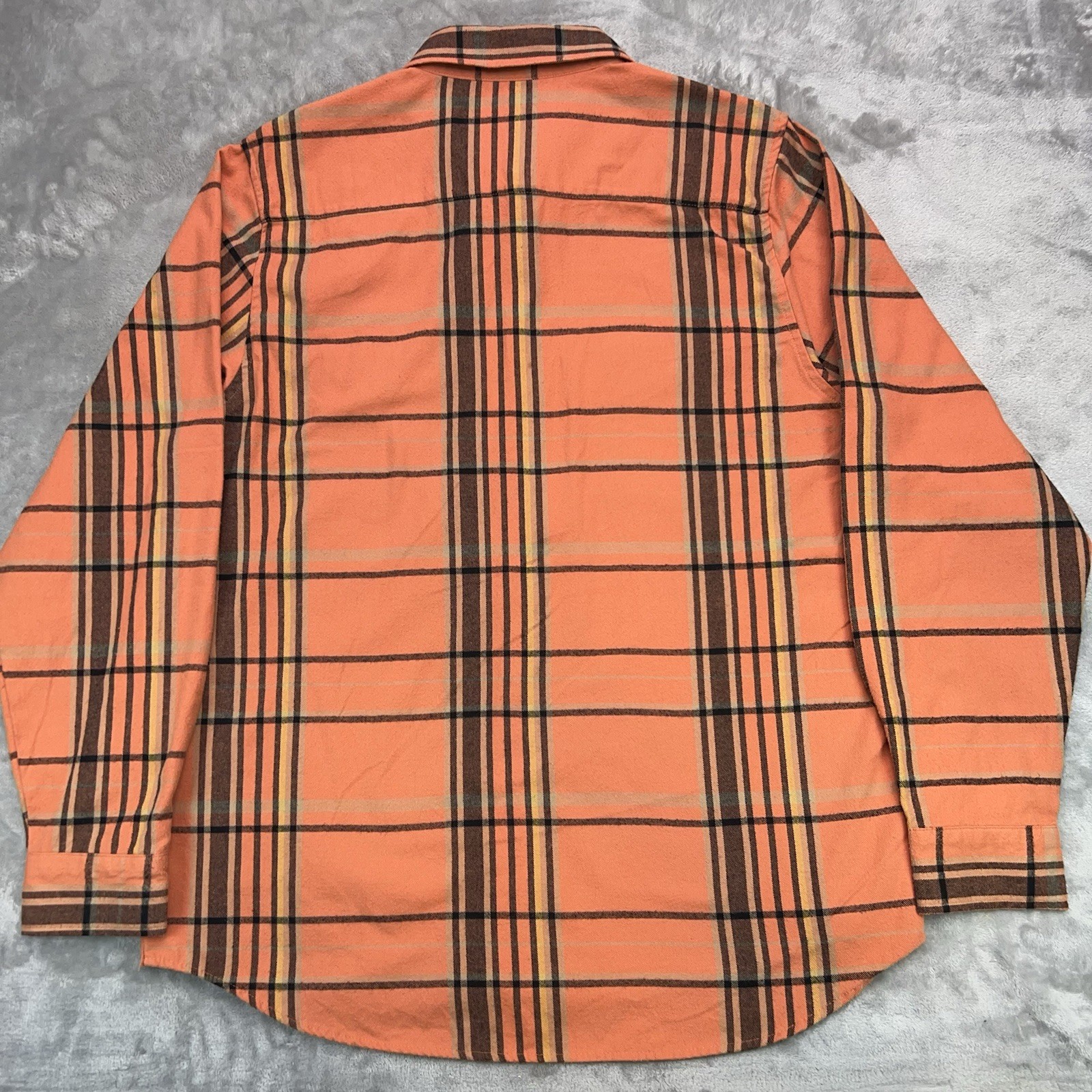 TROLL CO Men’s XL Flannel Shirt Orange Plaid Pearl Snap Street Workwear Utility