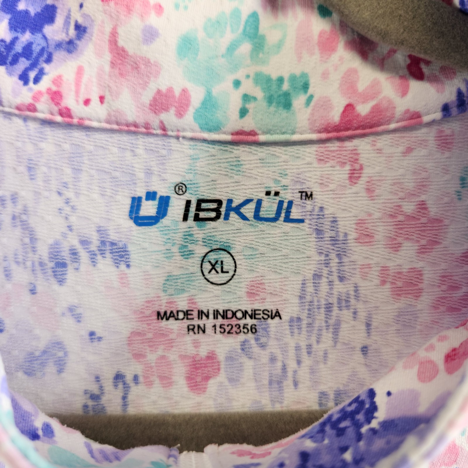 Ibkul Top Womens XL Blue Watercolor Floral 1/4 Zip Golf Tennis Sporty Vacation
