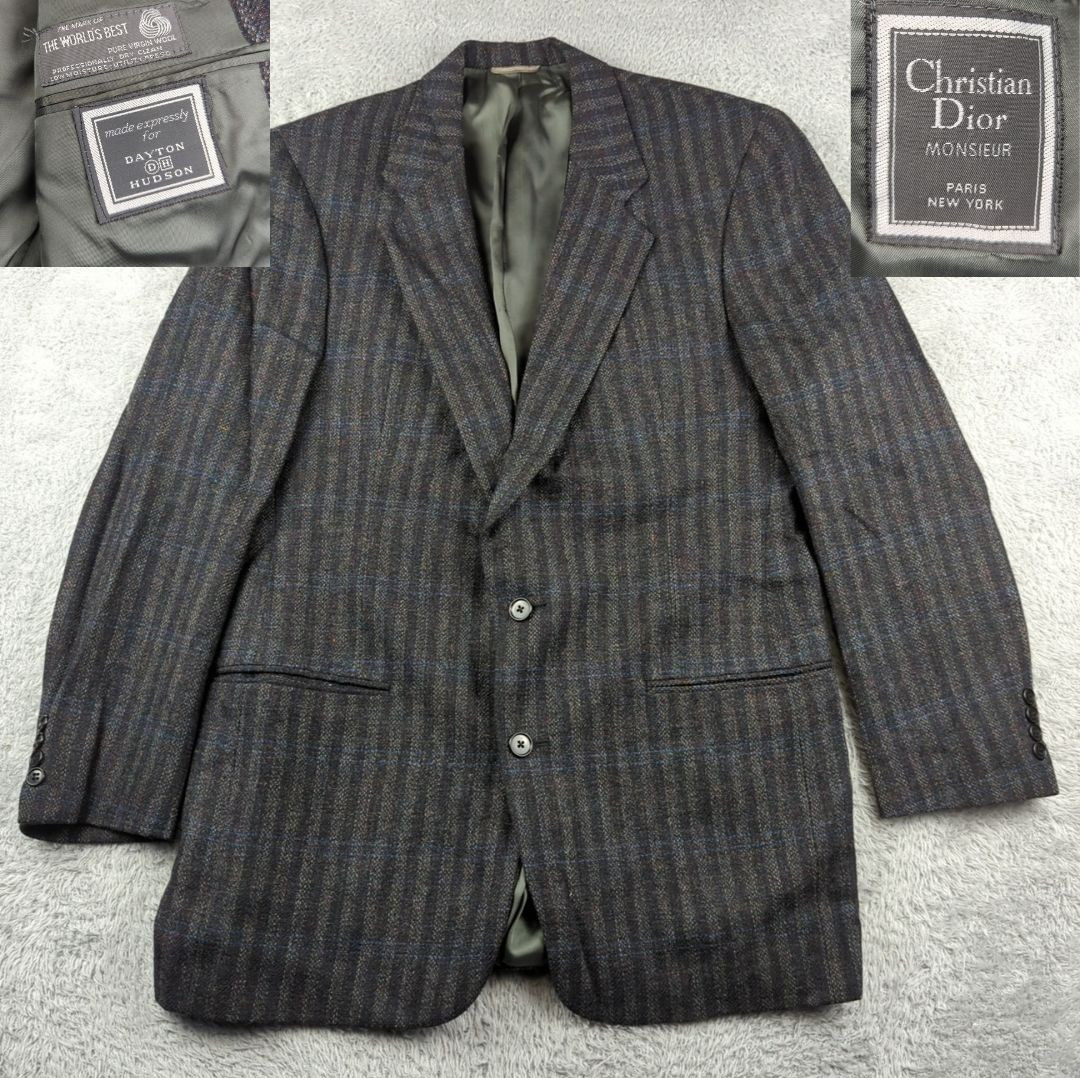 VTG Christian Dior Monsieur Blazer Men 42L Black Multi All Wool Tweed Sport Coat