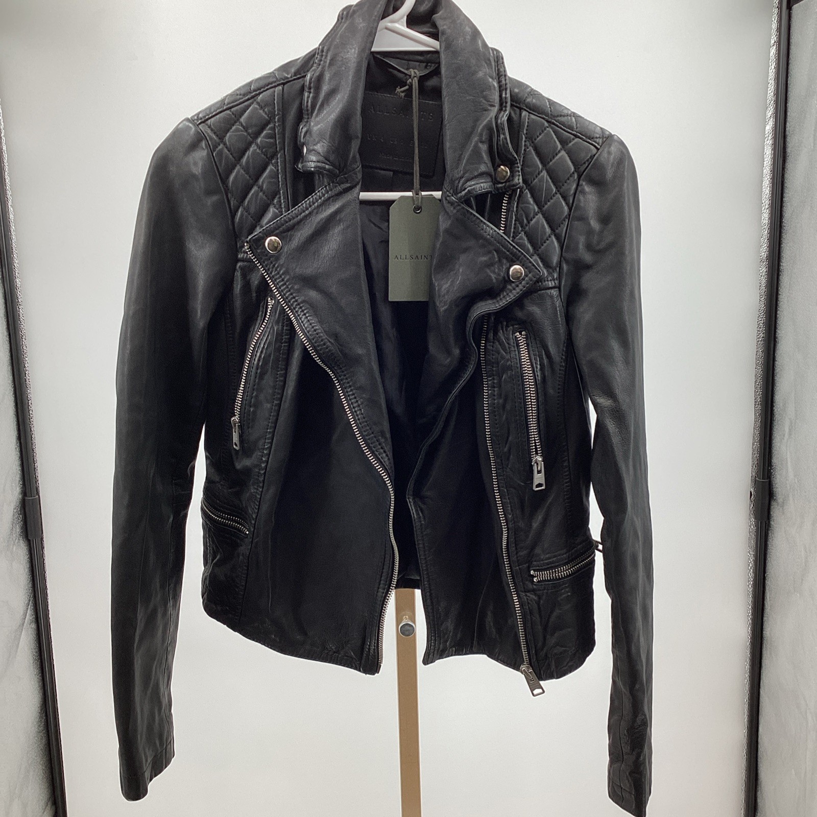 488. AllSaints Women’s Catch Leather Biker Jacket in Black Size 0 – NWT!