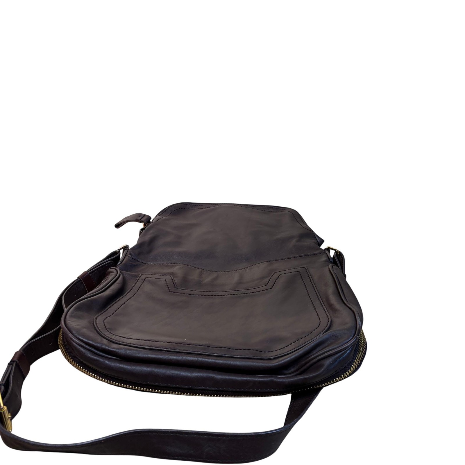 Tom Ford Jennifer Large Brown Calfskin Leather Crossbody Bag 14.25″L/4″W/11″H