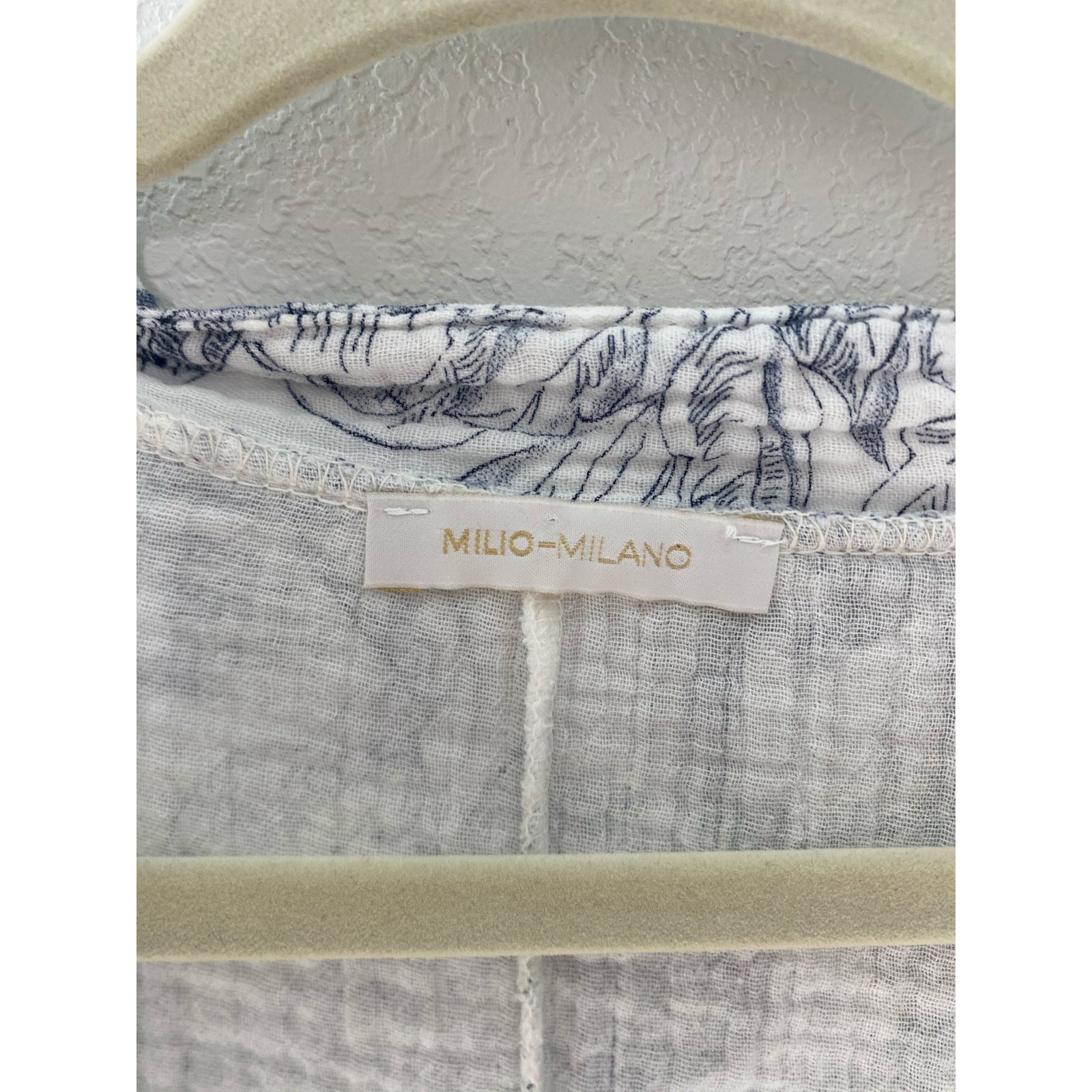 Milo Milano Blue White Toile Print Cotton Gauze Cardigan Dolman Sleeve Size M