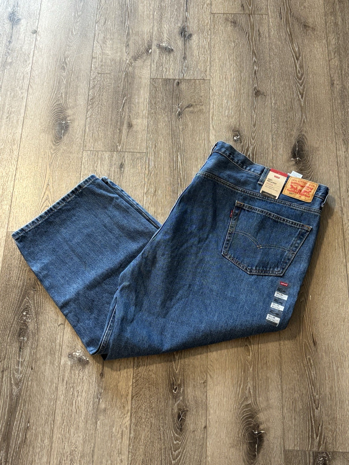 Levis 550 56×28 Mens Jeans Blue Denim Flex Stretch Relaxed B&T Med Wash NEW READ