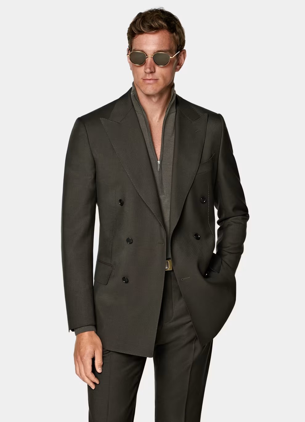 NWOT SuitSupply Dark Green Tailored Fit Milano DBL Breast SUIT 40 S