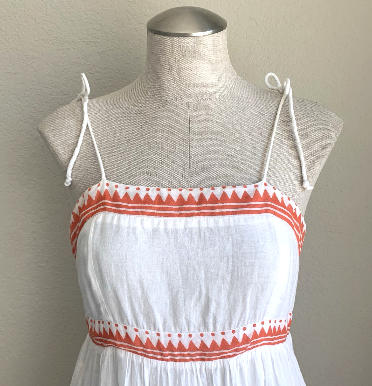 Oliphant Santorini Red Smocked Maxi Dress Size S White Tiered Sleeveless
