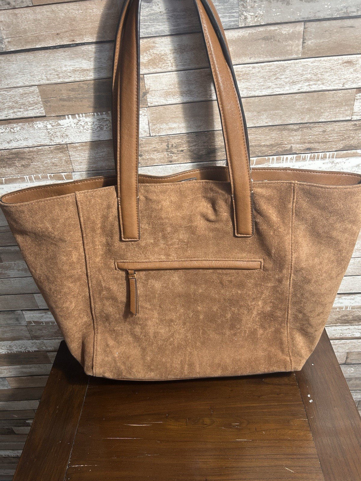 Centric Brown Tote Bag Floral Applique Double Handles Magnetic Zip Closure