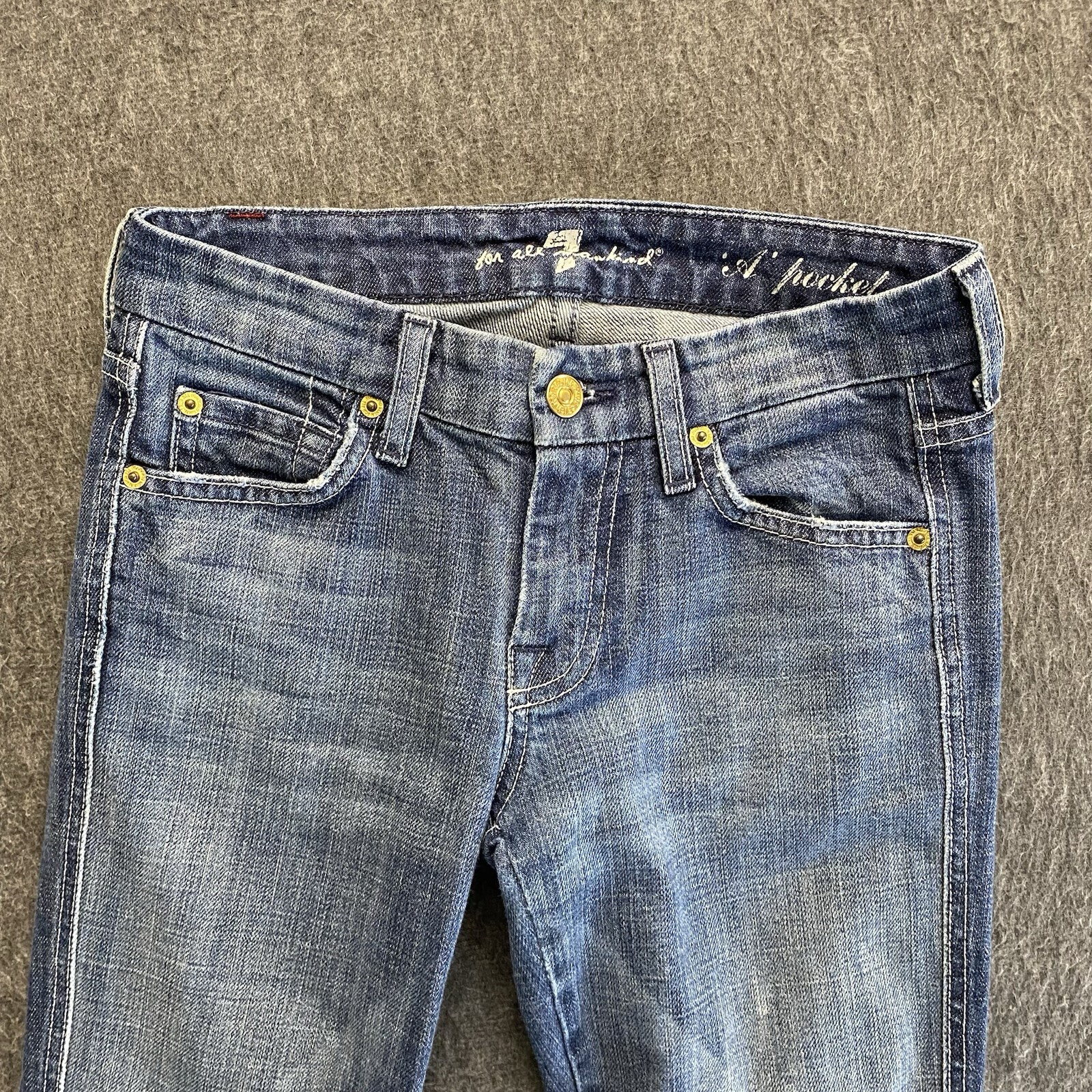7 For All Mankind Jeans Womens Size 24 “A” Pocket Blue Bootcut Denim Made in USA