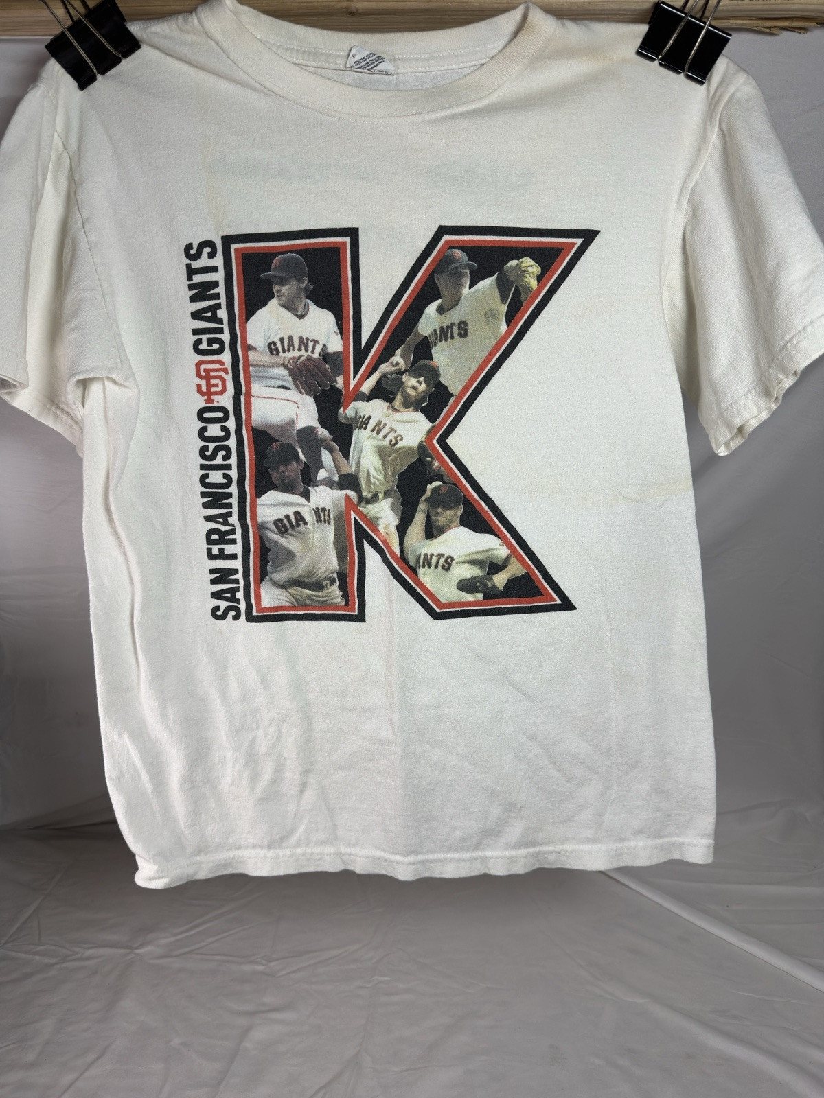San Francisco Giants Strike K T-Shirt Strike Out Cancer 5 player Bx161 HVY STAIN