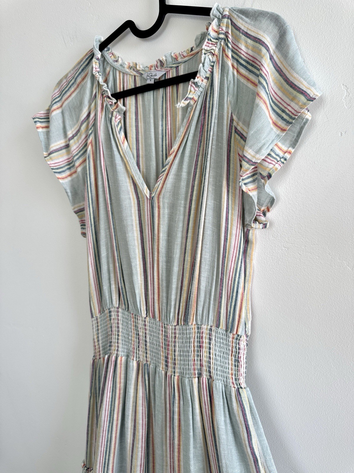Rails Amellia Linen Blend Midi Dress Striped Smocked Tiered Size S Bohemian