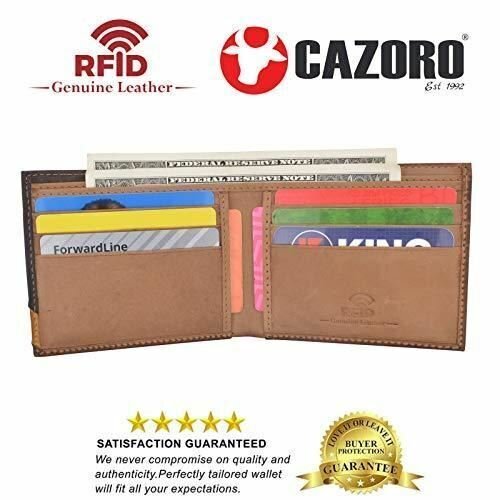 Cazoro Men’s Slim Pocket Hunter Leather Bifold Travel Credit Card thin Wallet RF
