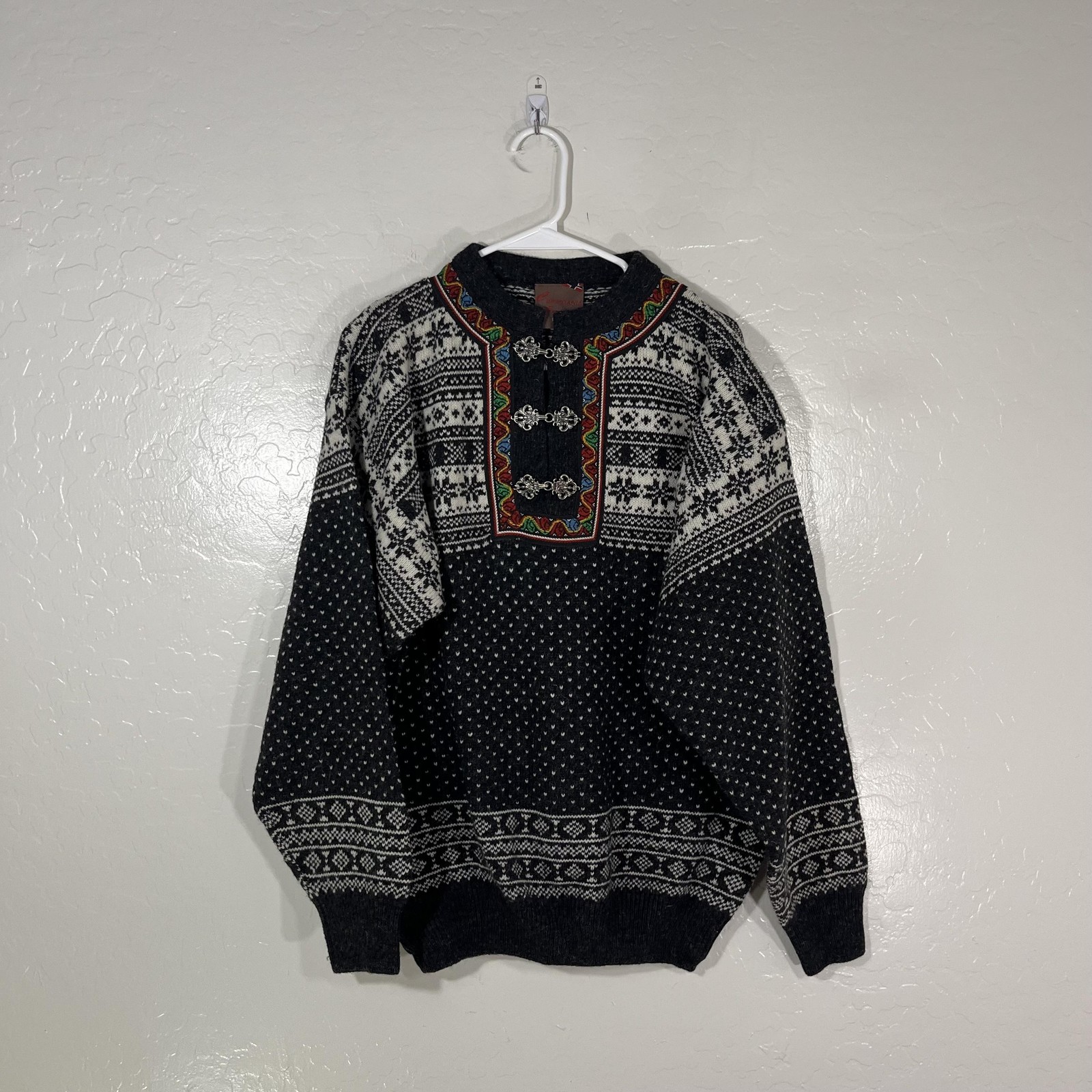 Christiania Sweater Womens Small Gray Wool Fair Isle Ski Crewneck Pullover Knit