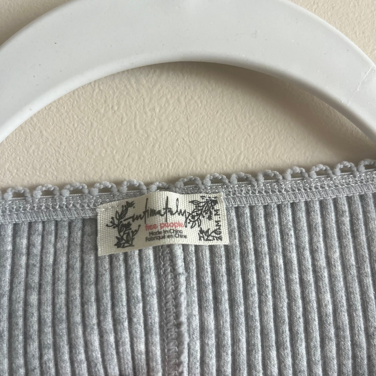 Intimately Free People ribbed henley crop top gray M button front lettuce hem