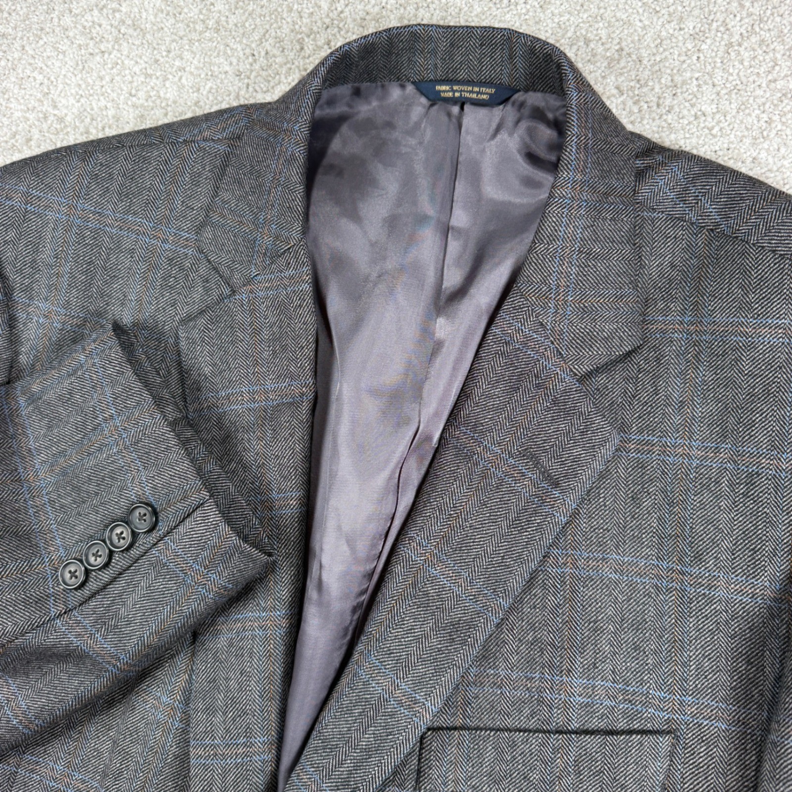 Brooks Brothers Sport Coat Mens 48R Grey Plaid Madison Lanificio Campore Wool