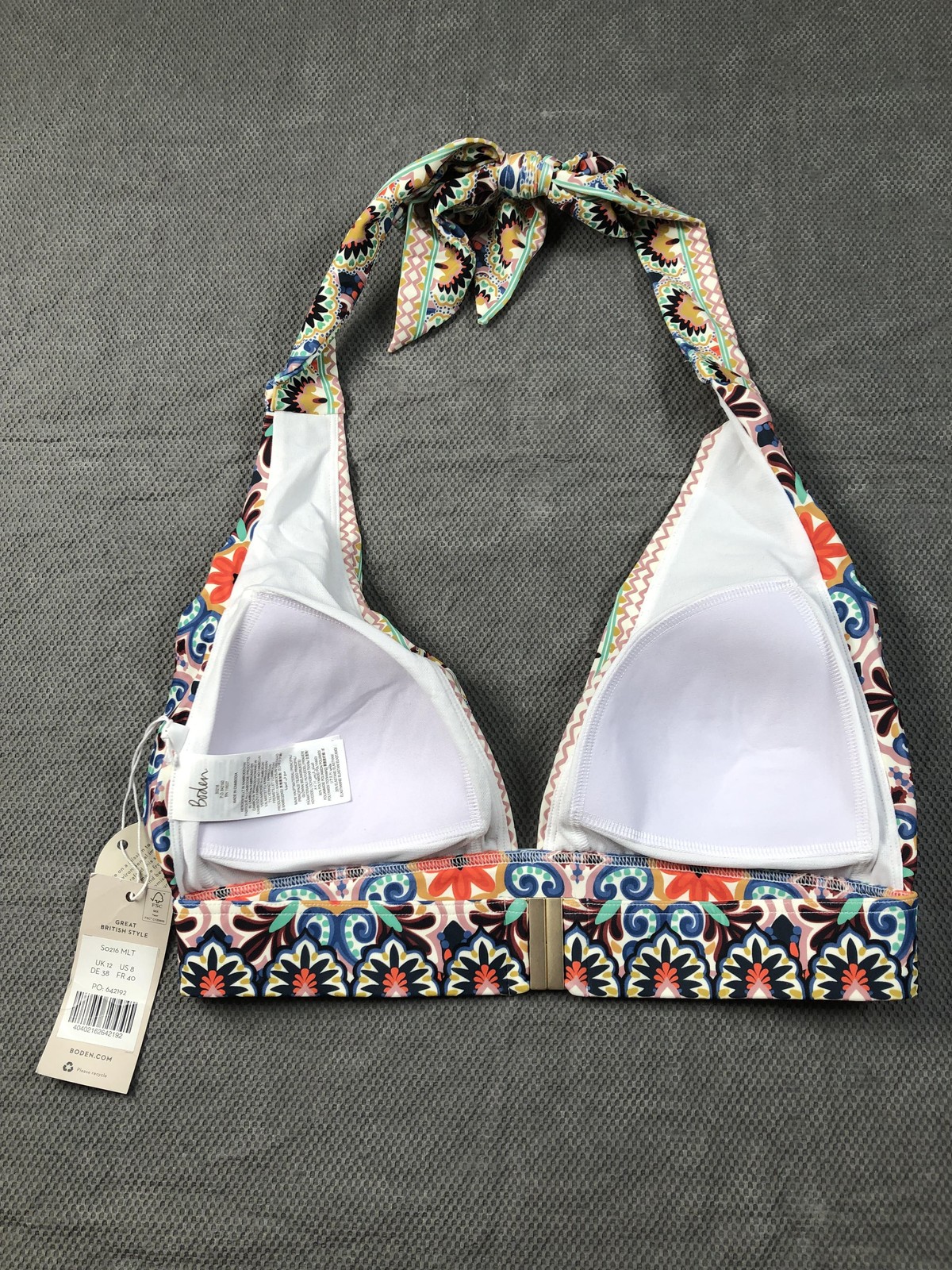 Boden Bikini Top Swimsuit Womens 8 Multicolor Floral Halter Buckle Lined Stretch