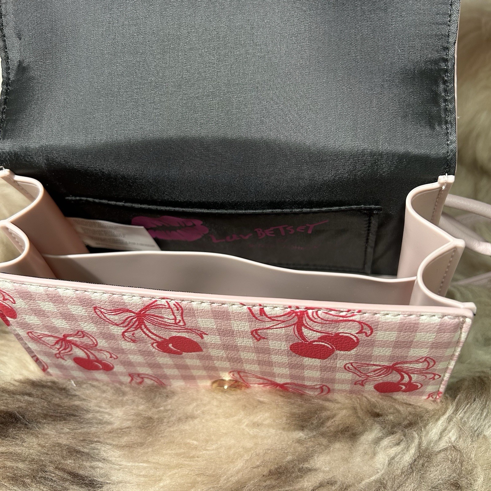 NWT Betsey Johnson Evie Crossbody – Pretty Plaid Print – Sweet Cherries