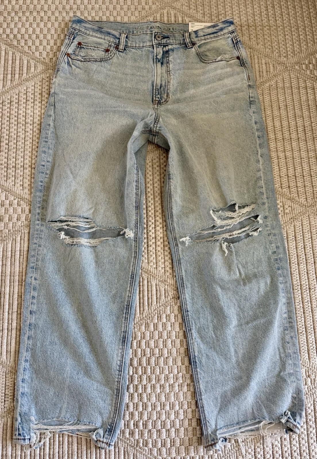 American Eagle Jean Women 14 32W Regular Strigid High Rise Baggy Distressed NWT