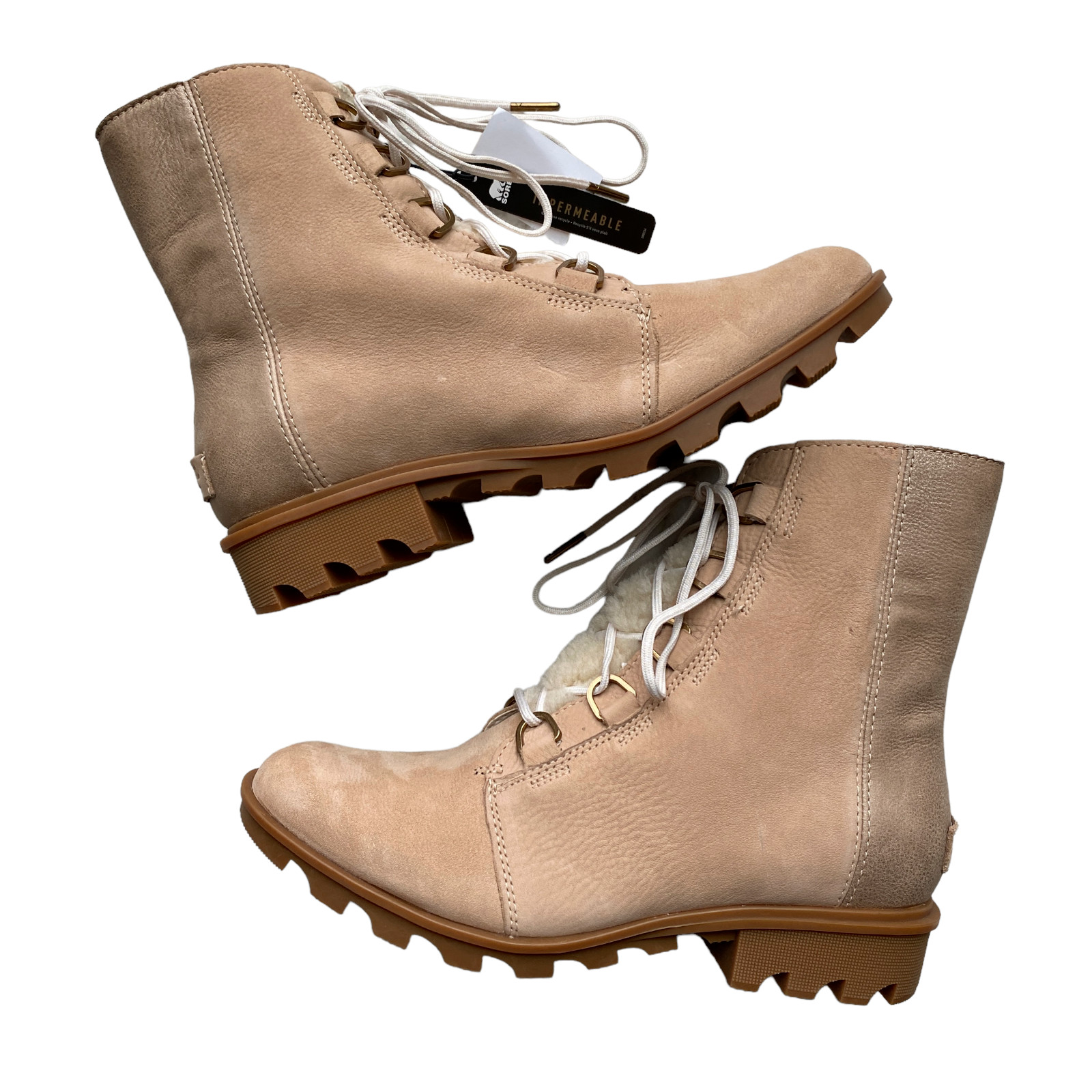 Sorel Sz 11 Phoenix Lace Lux boots New Tan Gold with Shearling Tongue Waterproof