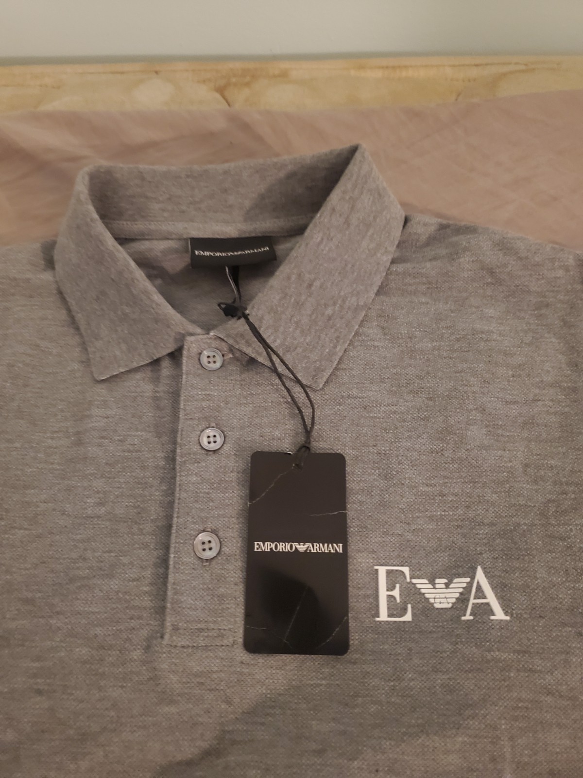 Emporio Armani Mens Medium Gray Short Sleeve Polo