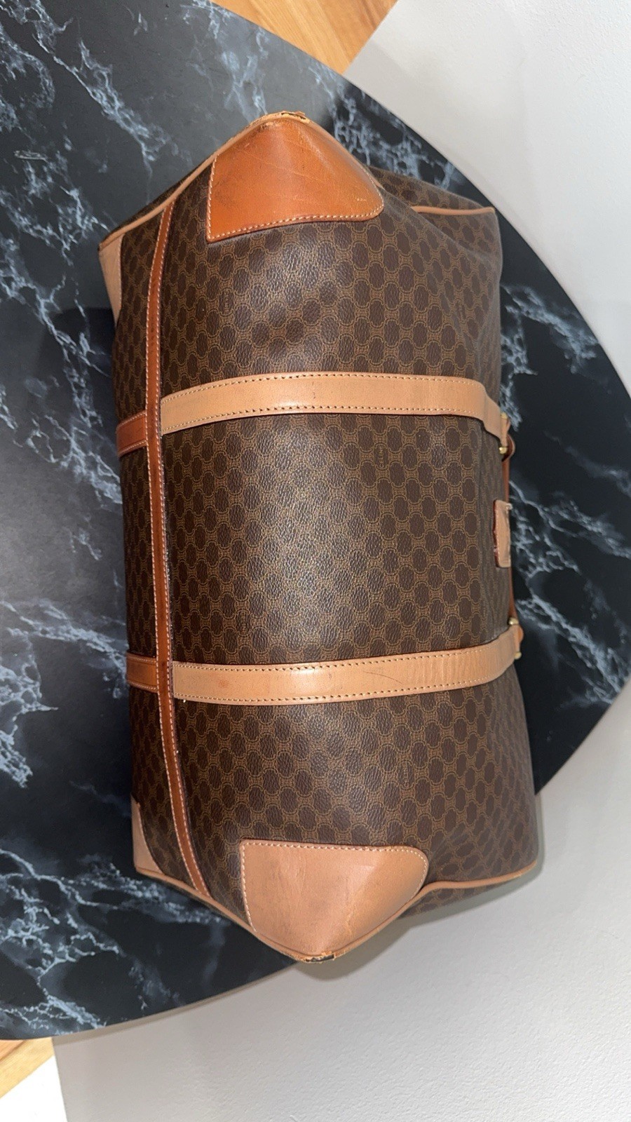 CELINE Macadam Boston Bag M13 Travel Duffle Bag Brown —AUTHENTIC—