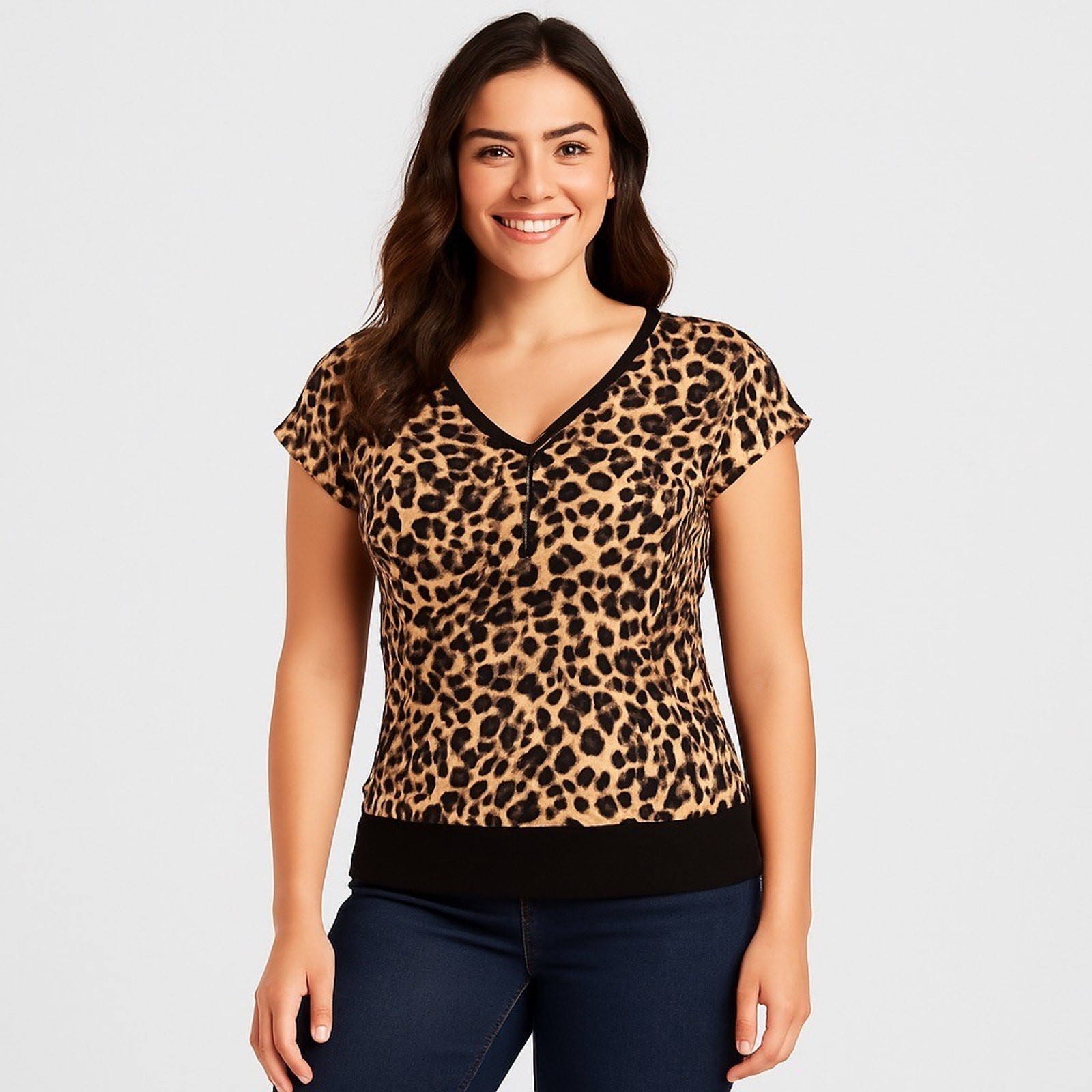 EUC Popular 21 Leopard Print V-Neck Top – Size L – 0516