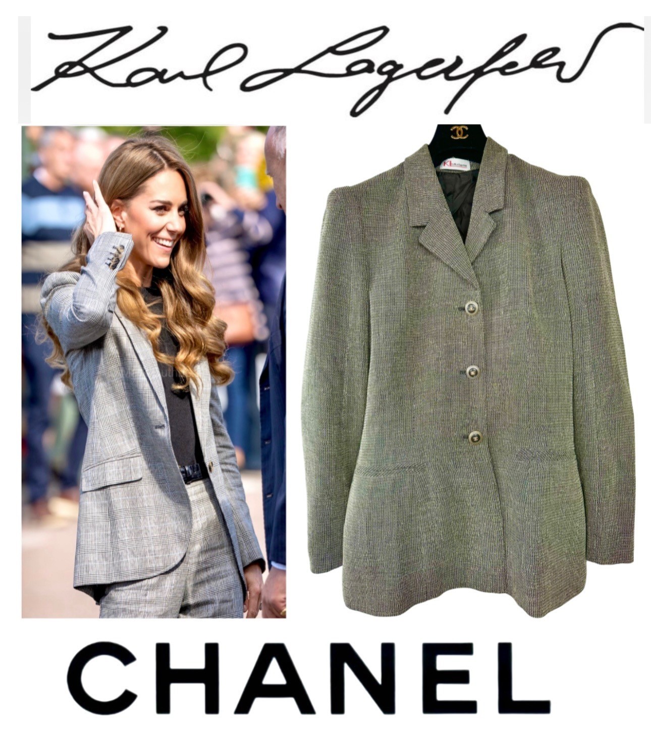 Karl Lagerfeld Vintage 1996 Gray Tweed Jacket 38 40 6 8 Coat CC Logo Buttons M