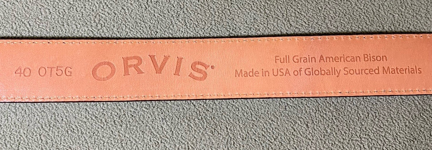 Orvis Mens Sz 40 Medium Brown American Bison Belt Tapered End Gold Buckle USA