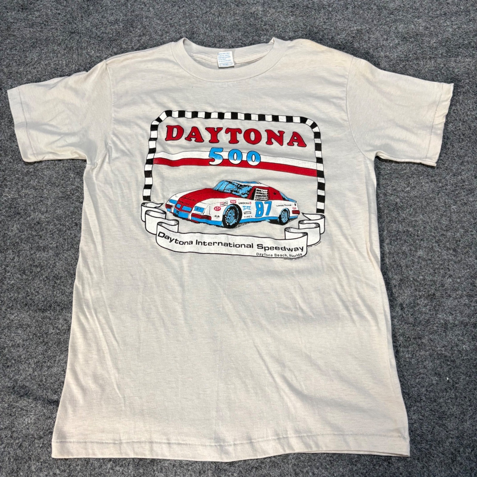 Ched Daytona 500 T-Shirt Mens Large White Good Vintage 1987 Single Stitch Car