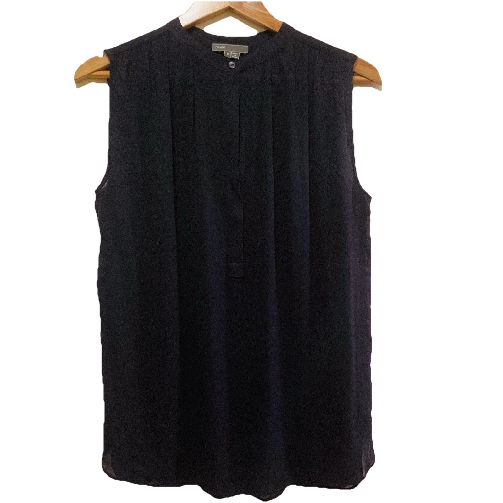 VINCE Black Semi Sheer Linen Sleeveless Shirt Sz 6