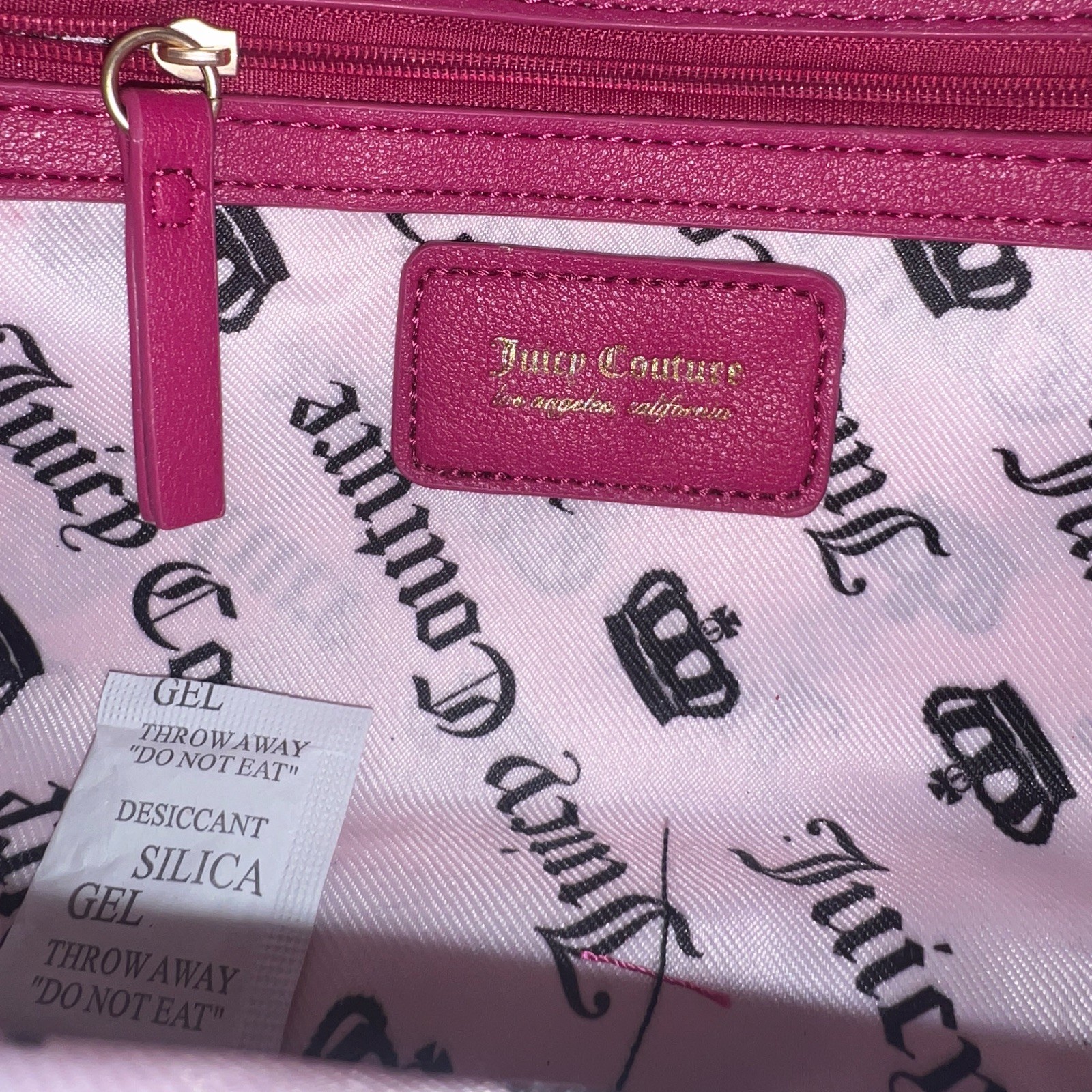 Juicy Couture Small Pink Shoulder Bag Embroidered Logo Gold Chain Zip Charm