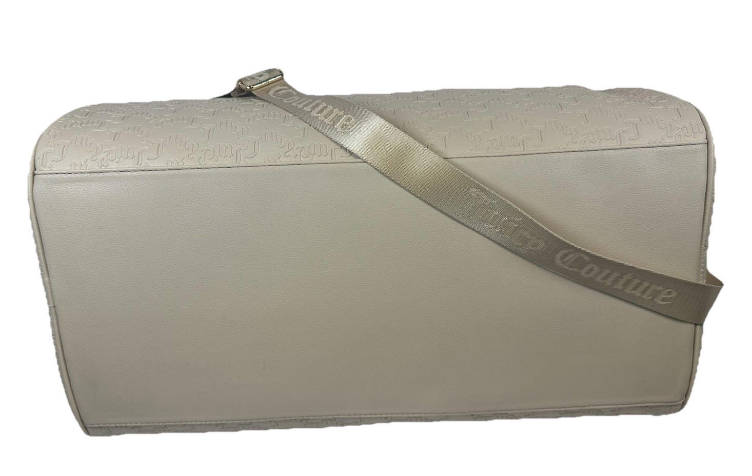 Juicy Couture Cream Embossed Monogram Duffle Bag Rhinestone J Charm NWT