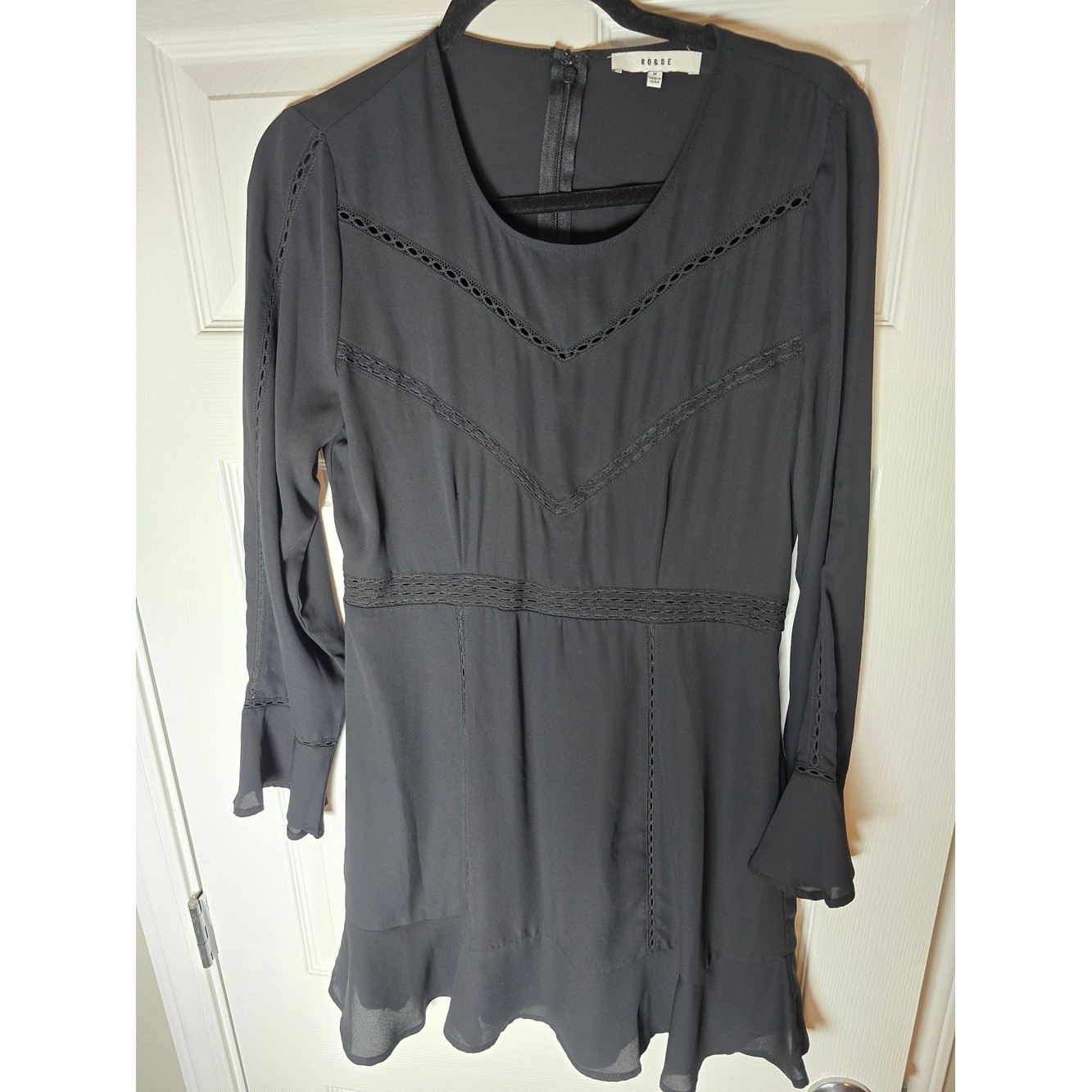 Ro&De Black Long-Sleeve Crochet-Trim Dress Size Medium
