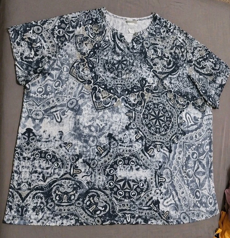 Catherines 3X Plus Size Black White Paisley Swing Tunic