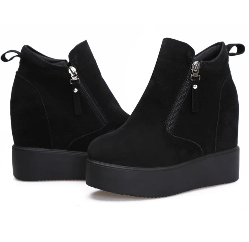 Women’s Hidden Wedge Platform Ankle Boots Creepers Shoes Round Toe Zip Fashion