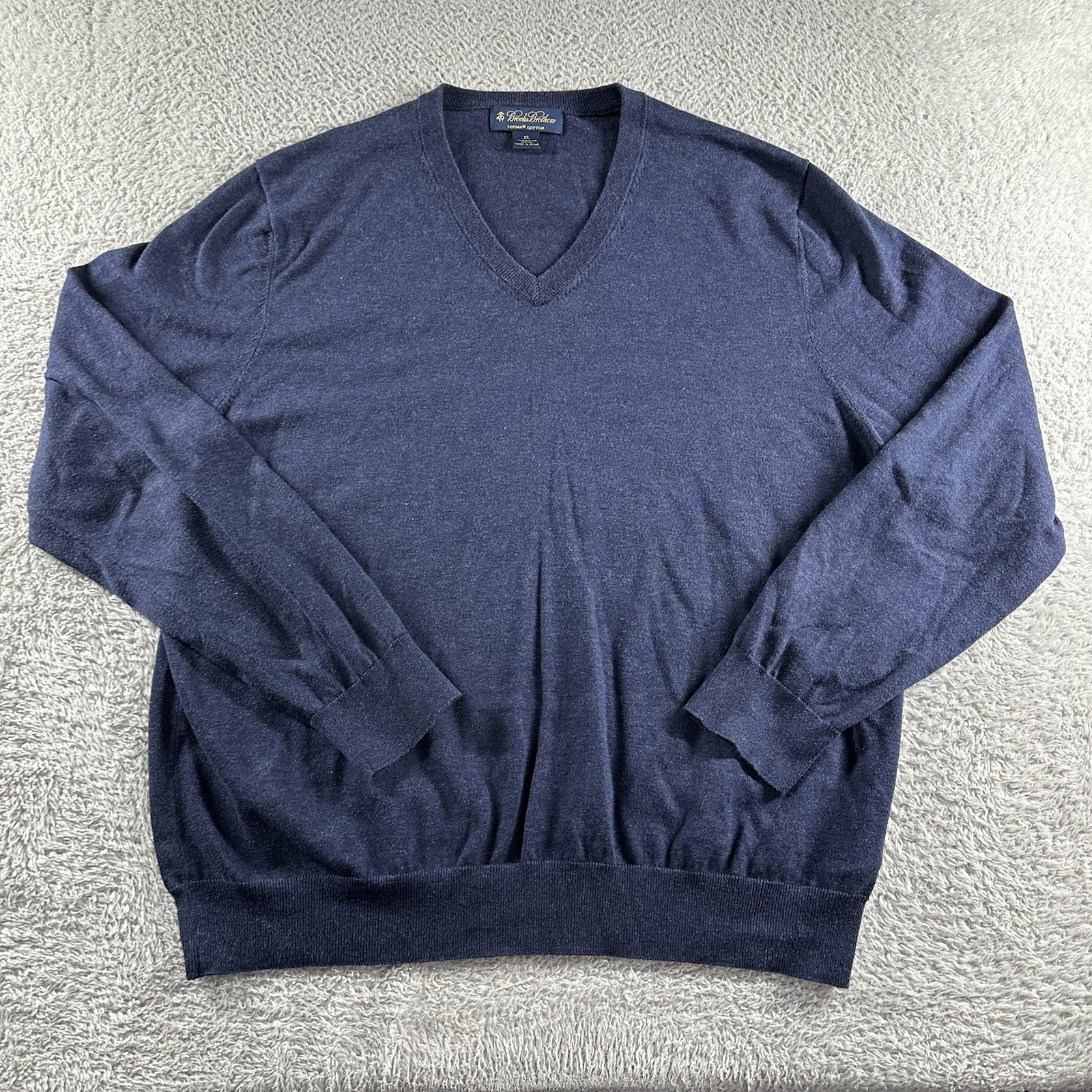Brooks Brothers Sweater Mens XL Blue Supima Cotton V Neck Casual Dressy