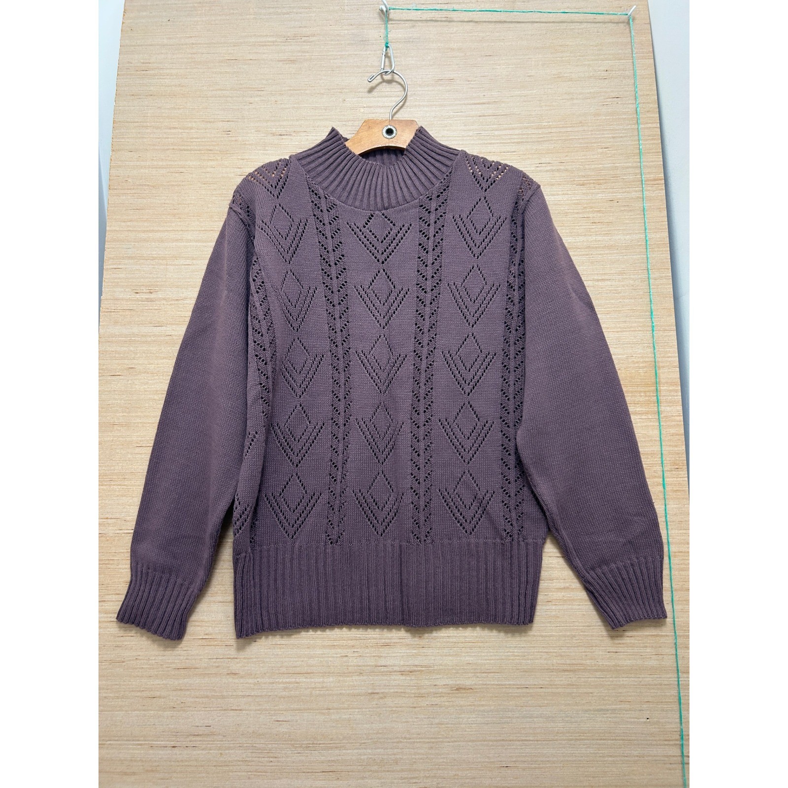 Lord Isaacs Womens Mock Neck Pointelle Knit Sweater Mauve Purple Medium