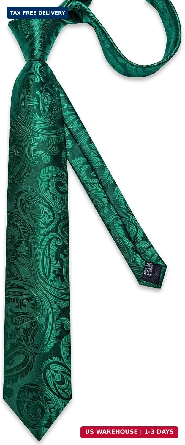 Silk Ties for Men Classic Woven Paisley Necktie and Pocket Square Cufflinks Set