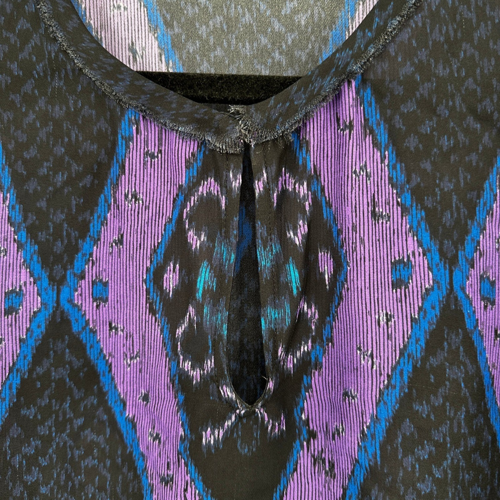 Kobi Halperin Silk Blend Ikat Print Blouse Bold Purple Ethereal Size Medium